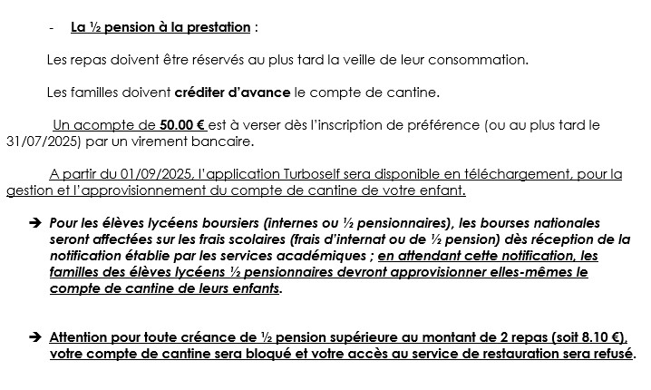 Document présentant le fonctionnement, les modalités d'accès et le règlement de la restauration scolaire du Lycée polyvalent La Hotoie Amiens.