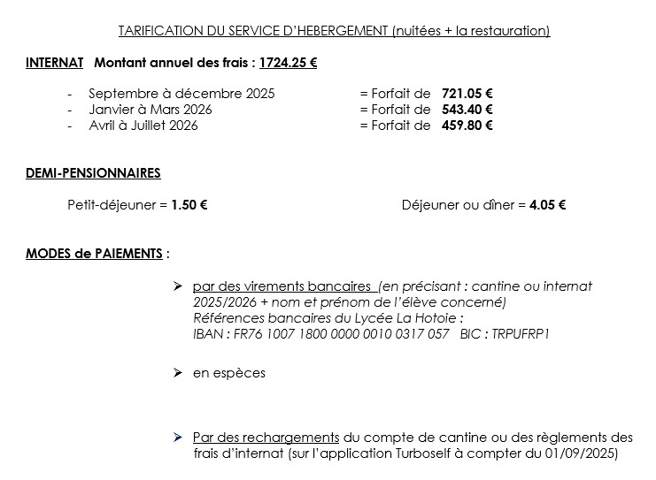 Document présentant le fonctionnement, les modalités d'accès et le règlement de la restauration scolaire du Lycée polyvalent La Hotoie Amiens.